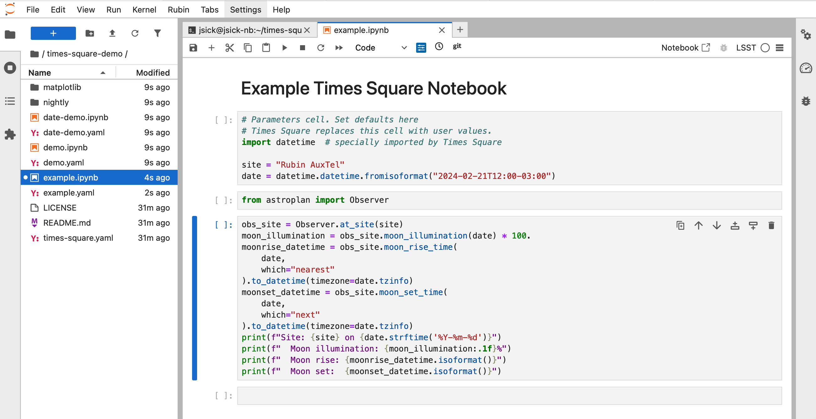 Screenshot of a notebook that's has the date variable in the parameters cell.