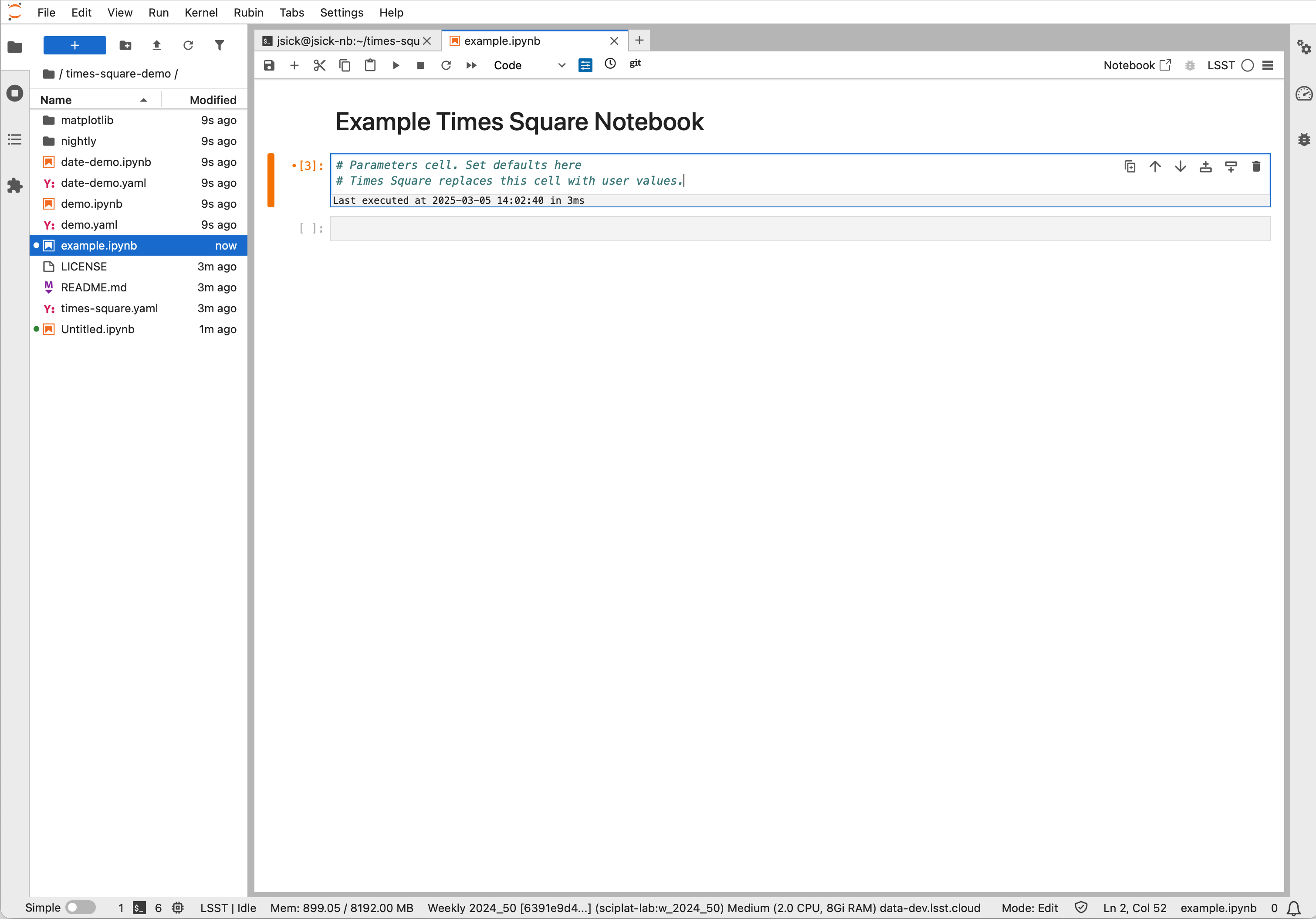 Screenshot of a notebook where the first code cell has a Python comment that says "Parameters cell."