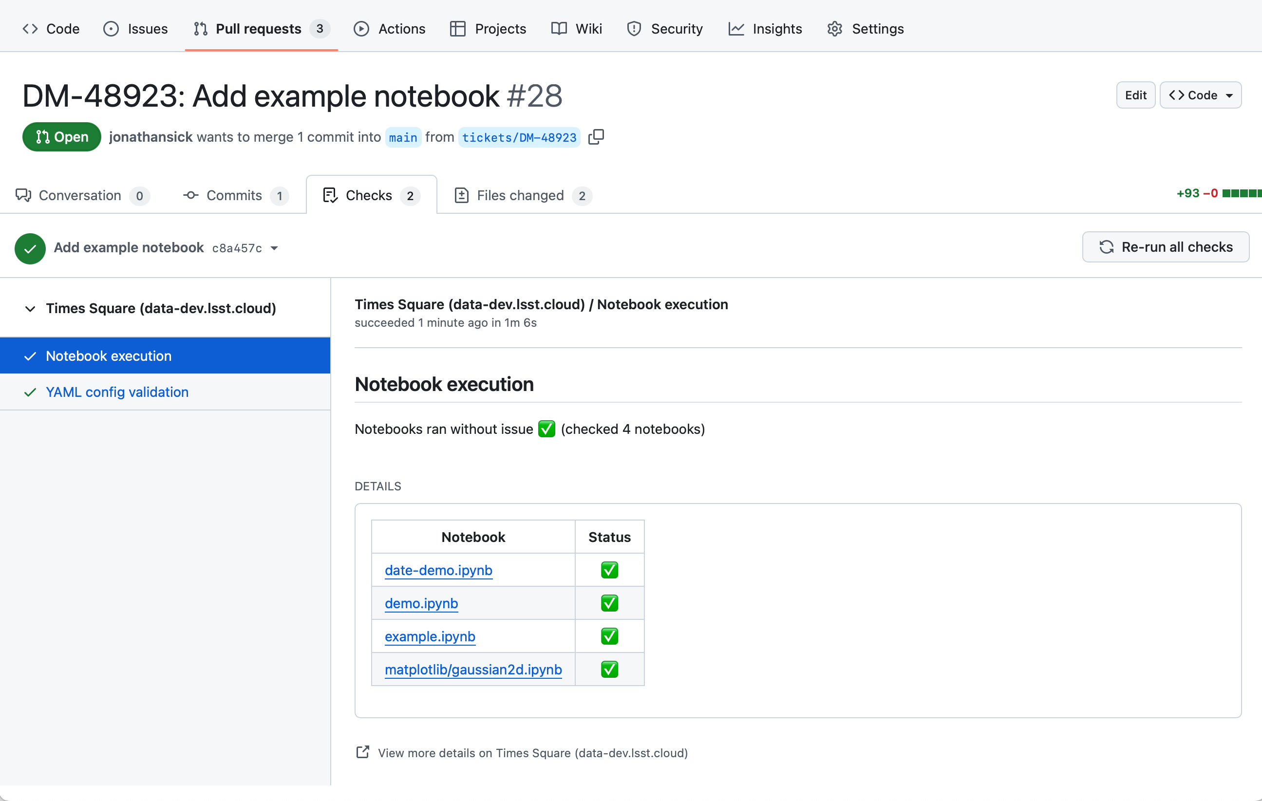 Screenshot of the details page for the "Notebook execution" status check.
