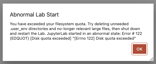 Error message when disk quota is exceeded