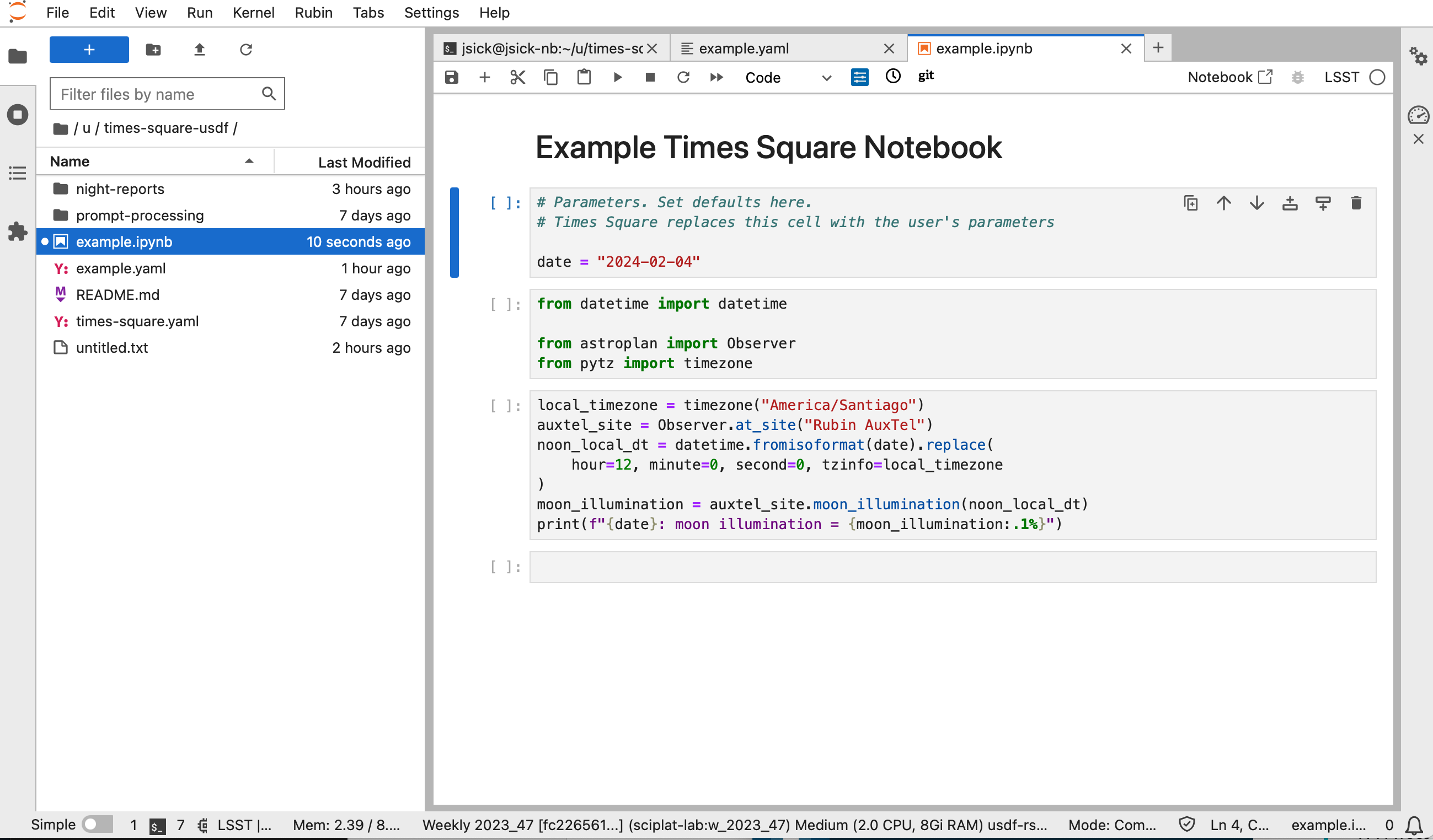 Screenshot of a notebook that's has the date variable in the parameters cell.