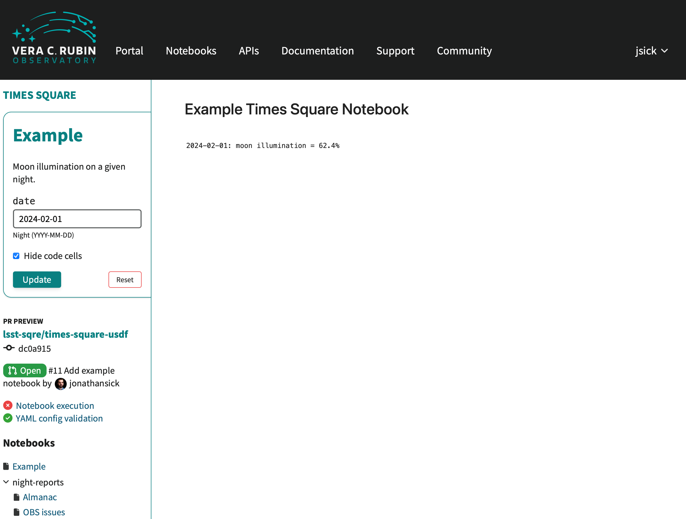 Screenshot of the notebook on Times Square in a PR preview.