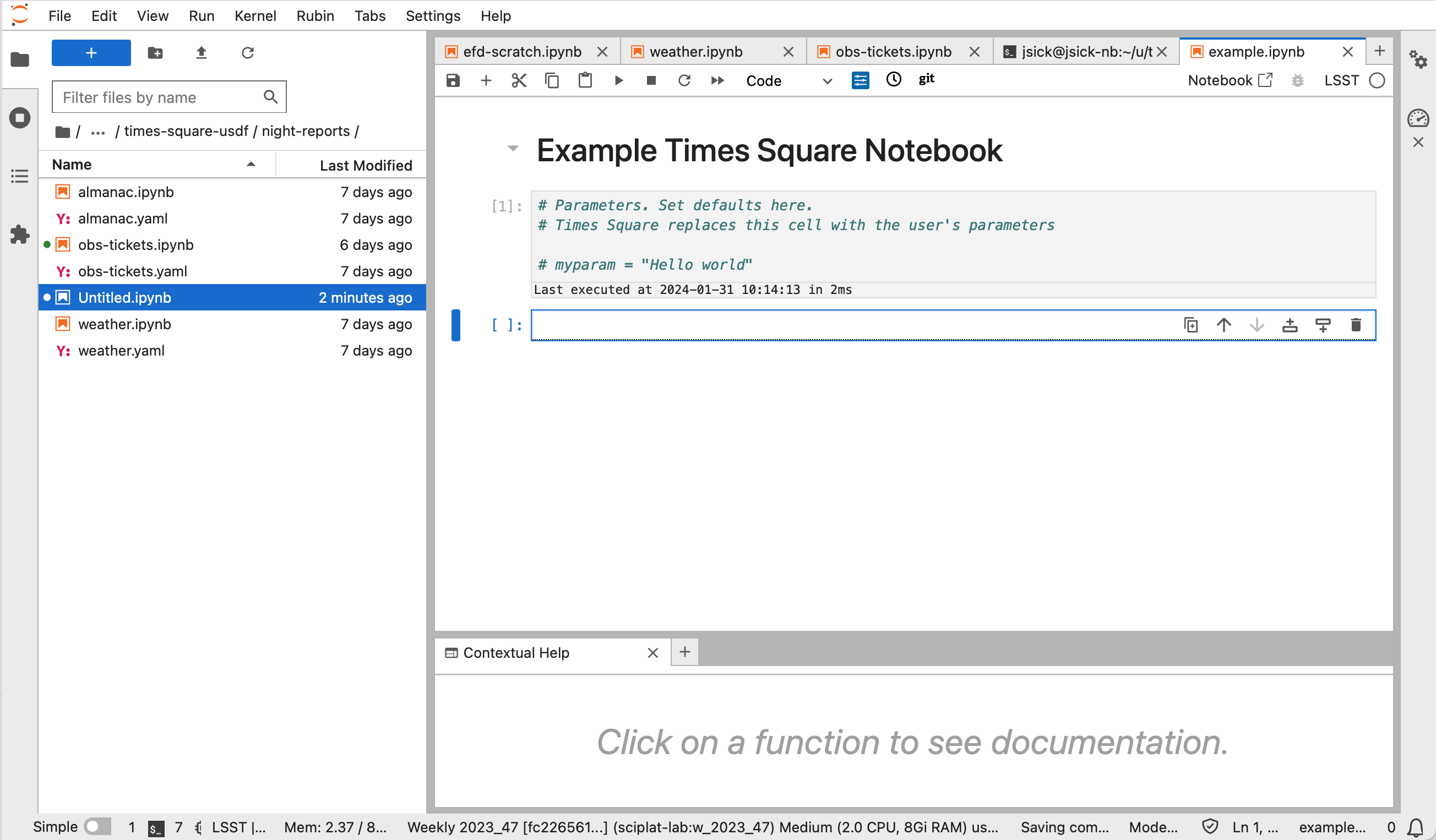 Screenshot of a notebook where the first code cell has a Python comment that says "Parameters cell."